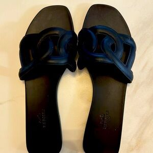 Hermes Black Aloha Rubber Slide Sandal, Size 40 , US 10 - New! Worn 1x